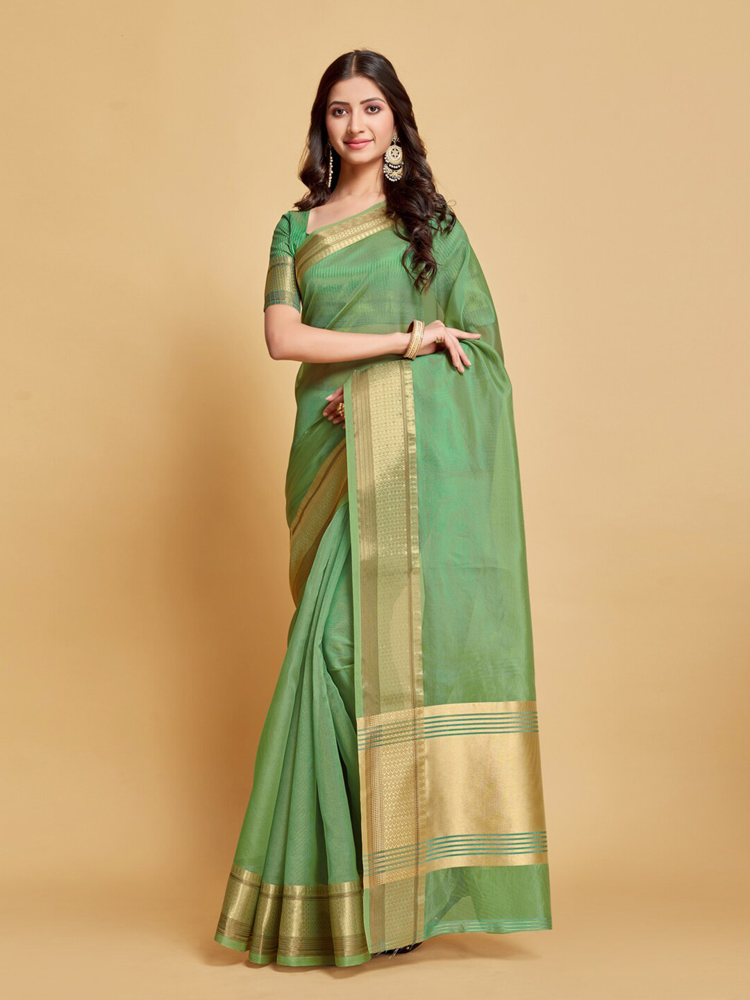 

GAJARAI Zari Organza Banarasi Saree, Green