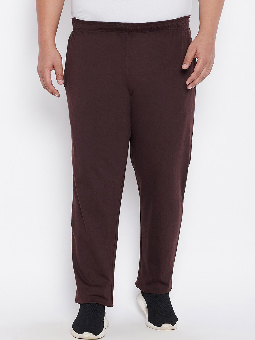 

bigbanana Men Plus Size Mid-Rise Pure Cotton Track Pants, Brown