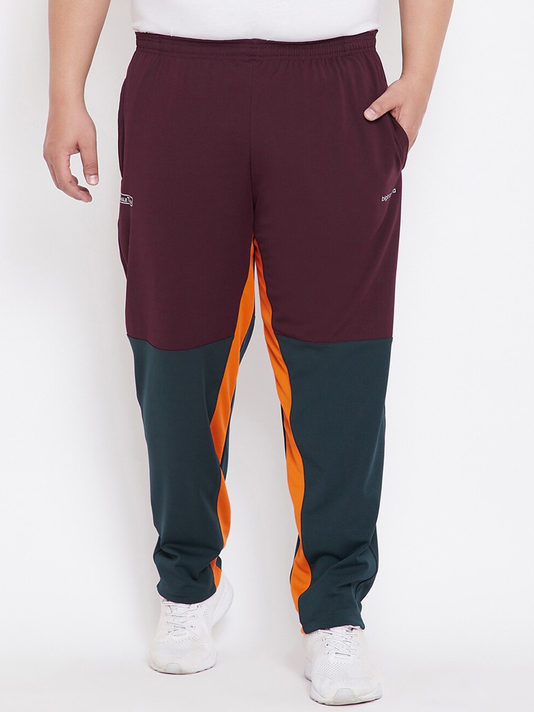 

bigbanana Men Plus Size Mid-Rise Colourblocked Anti Microbial Track Pants, Maroon