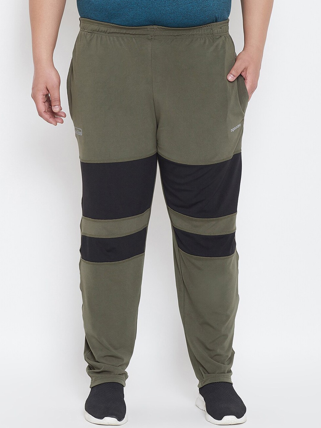

bigbanana Men Plus Size Mid-Rise Colourblocked Track Pants, Olive
