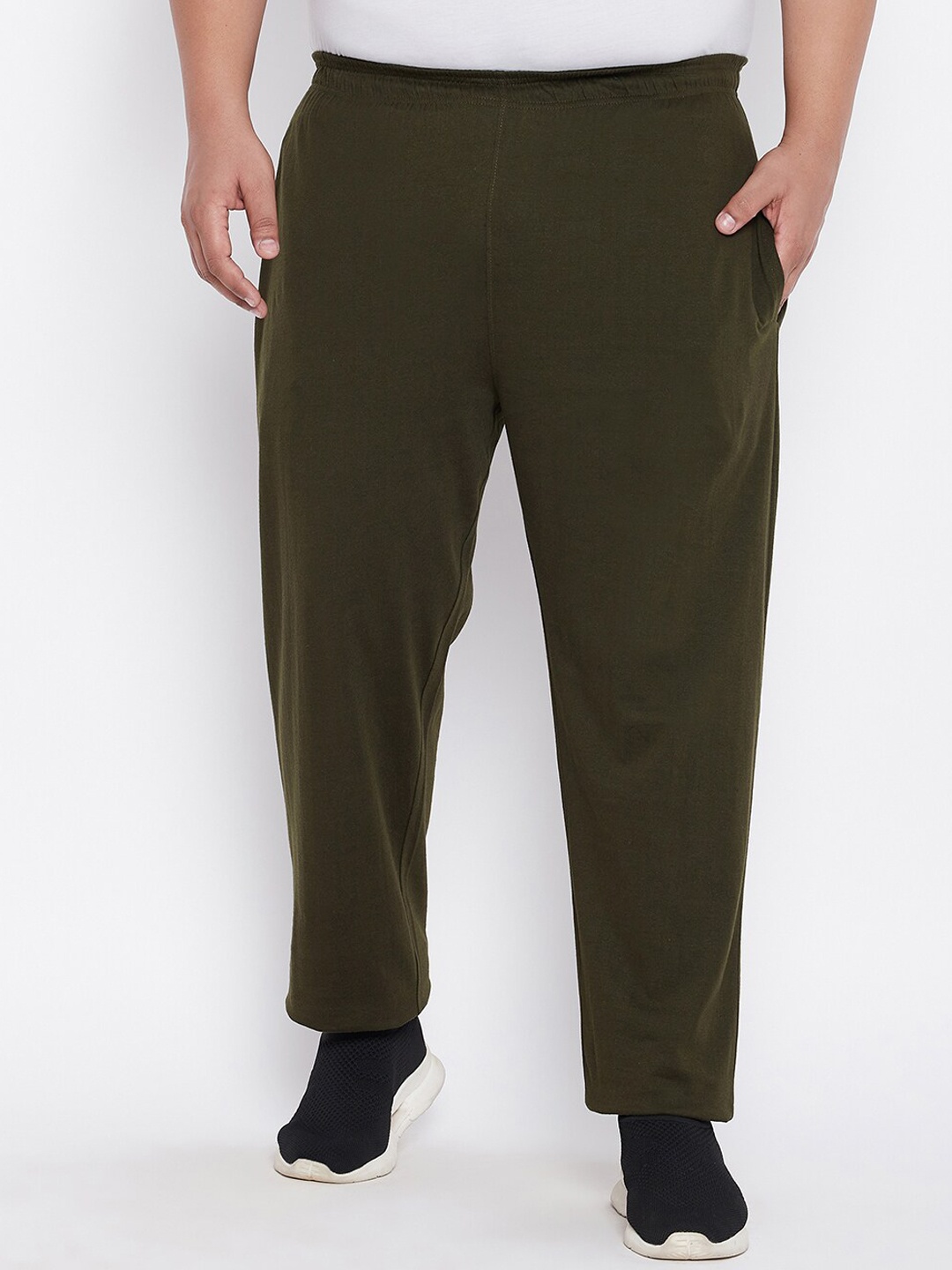

bigbanana Men Plus Size Mid-Rise Pure Cotton Track Pants, Olive