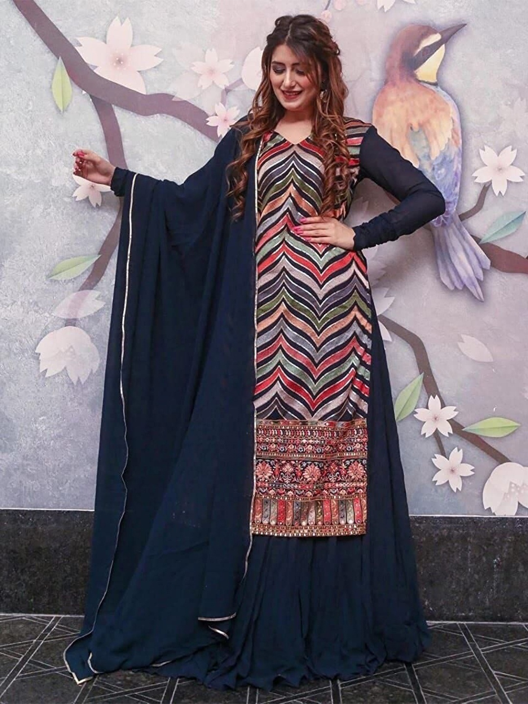 

YOYO Fashion Embroidered Semi-Stitched Dress Material, Blue