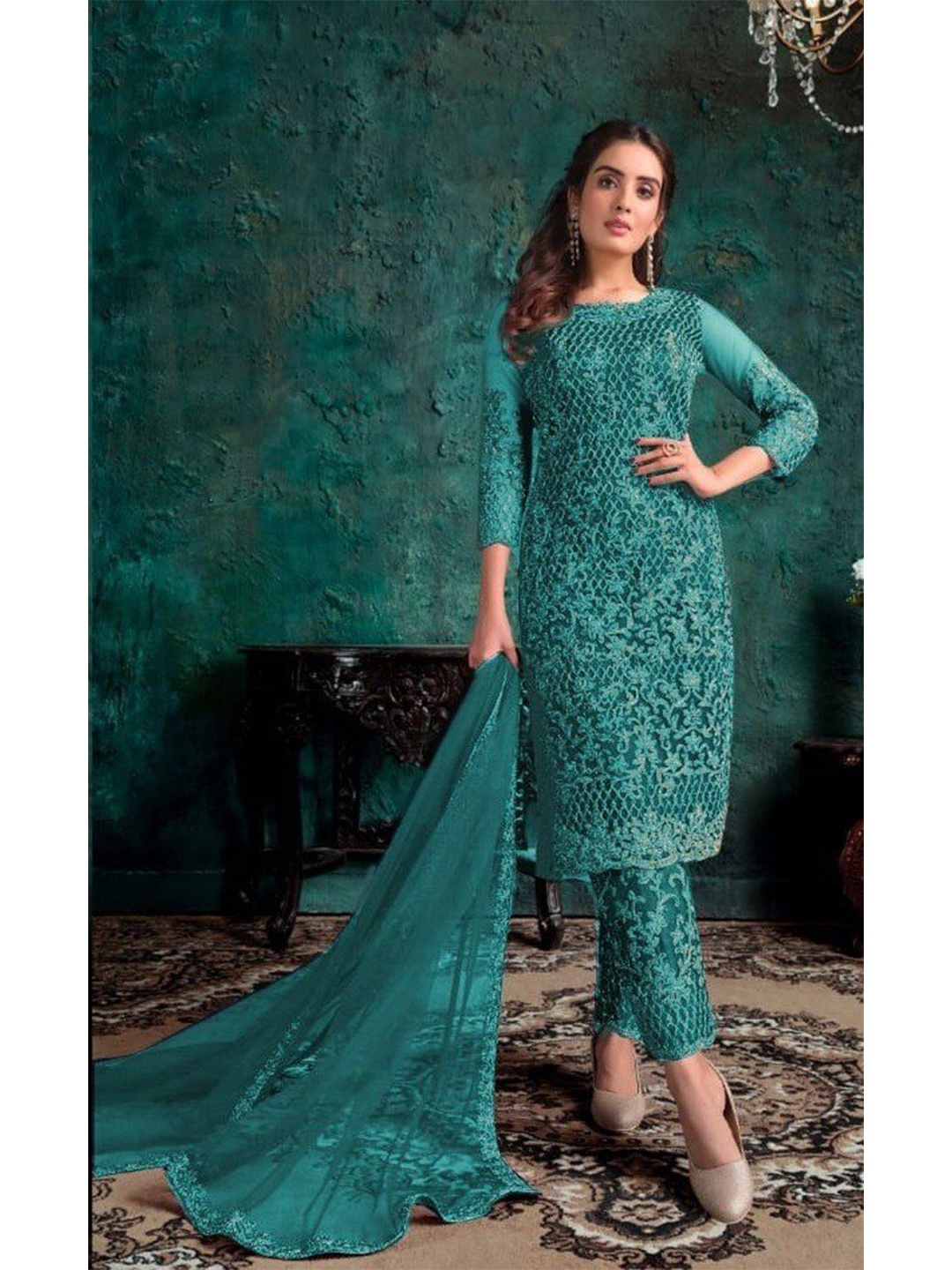 

YOYO Fashion Embroidered Semi-Stitched Dress Material, Blue