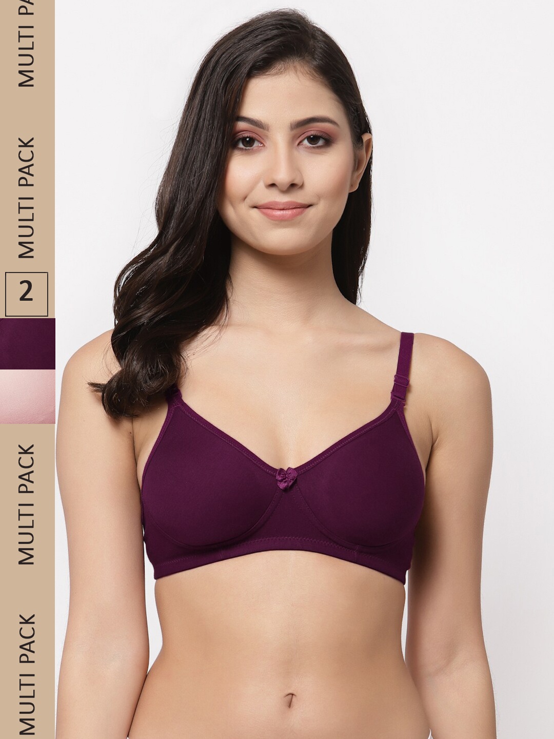 

Docare Pack Of 2 Lightly Padded Seamless Super Support Cotton Tshirt Bra, Purple