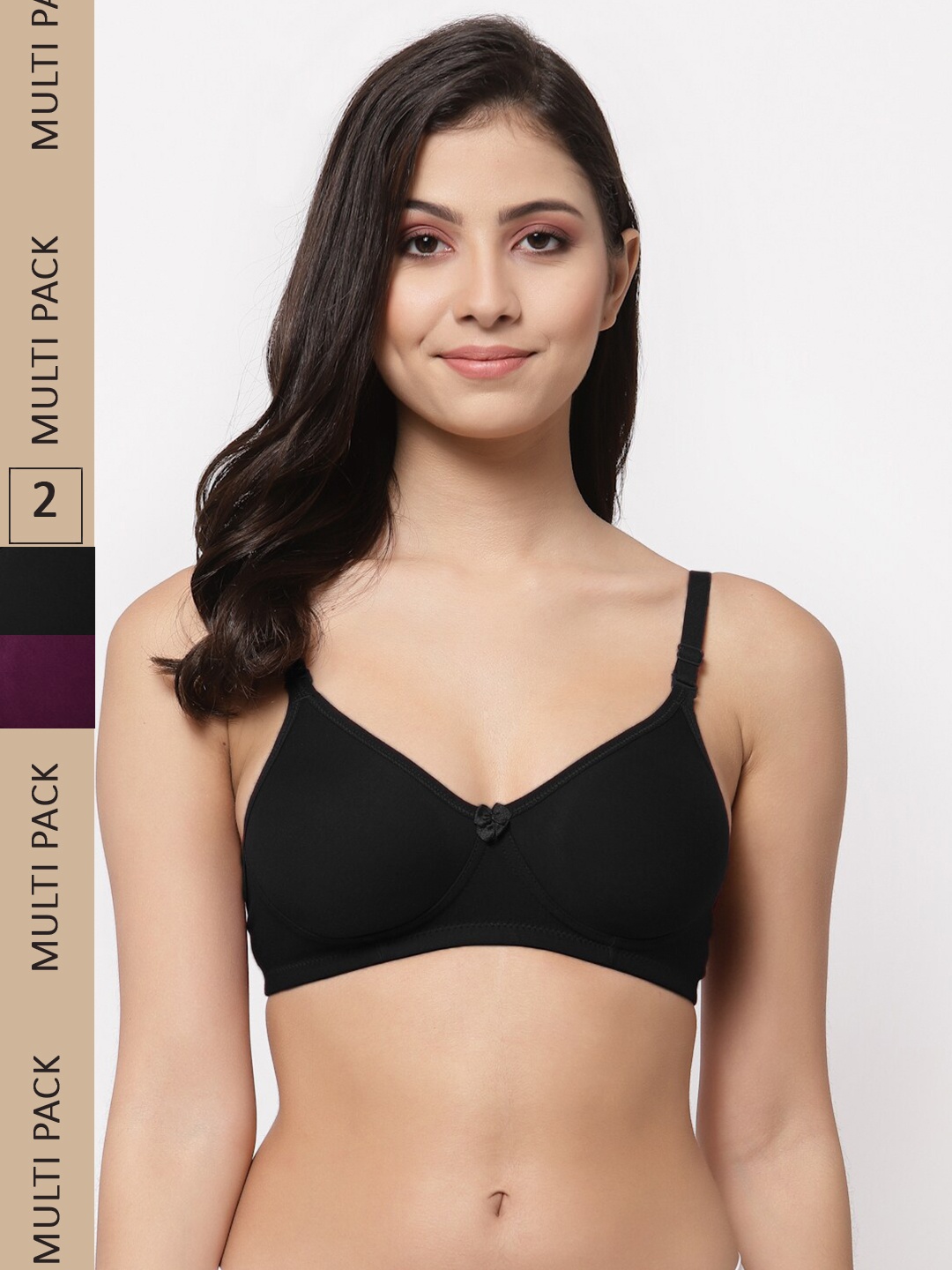 

Docare Pack Of 2 Lightly Padded Seamless Super Support Cotton Tshirt Bra, Black