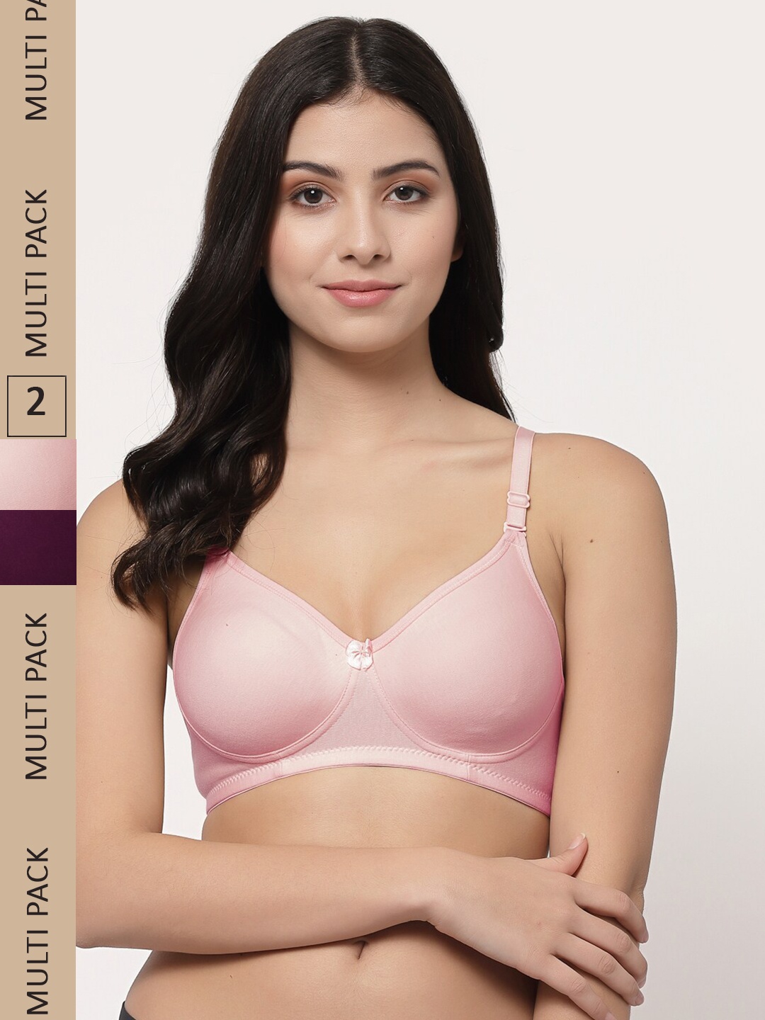 

Docare Pack Of 2 Lightly Padded Seamless Super Support Cotton Tshirt Bra, Pink