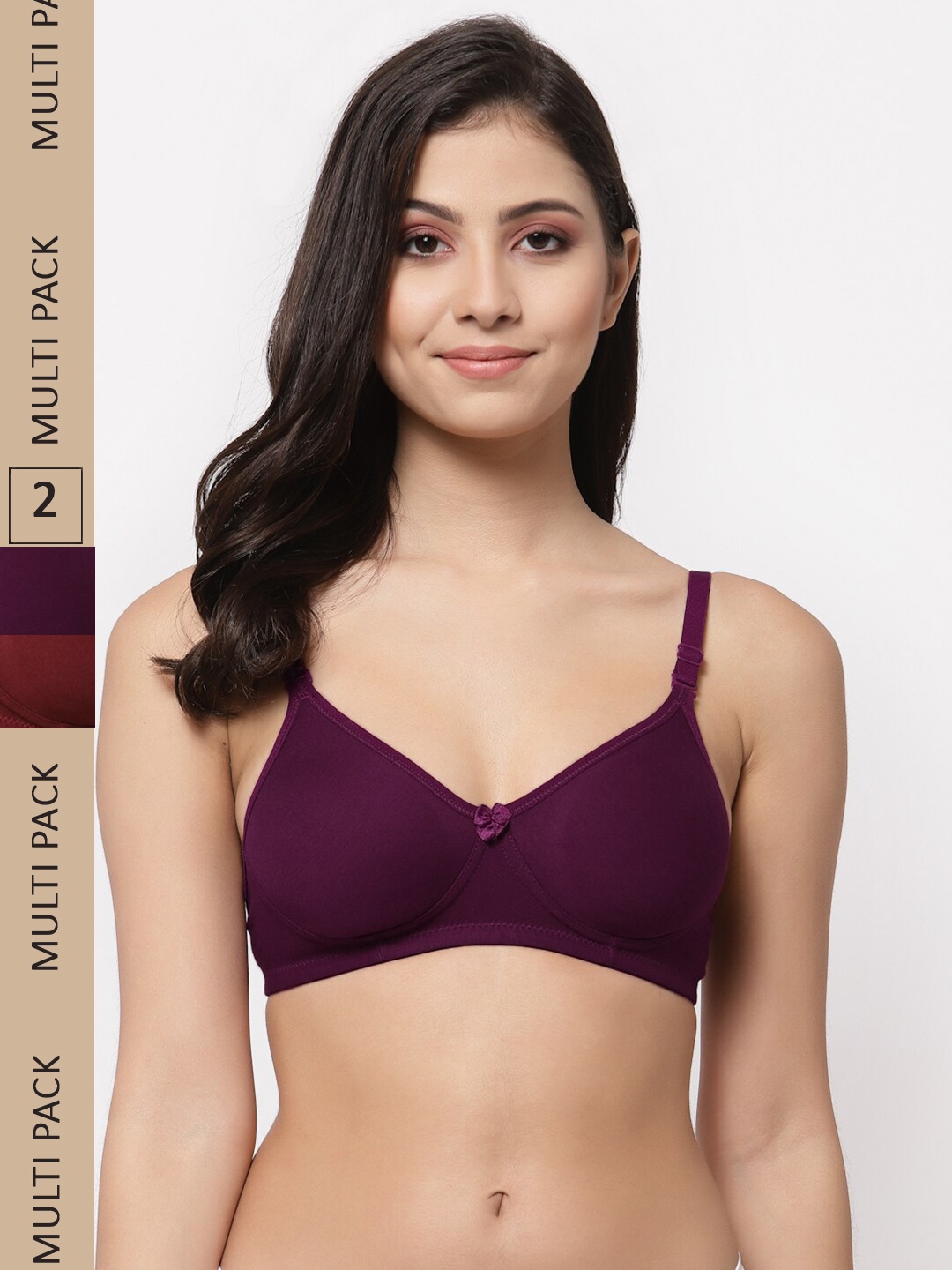 

Docare Pack Of 2 Lightly Padded Seamless Super Support Cotton Tshirt Bra, Purple