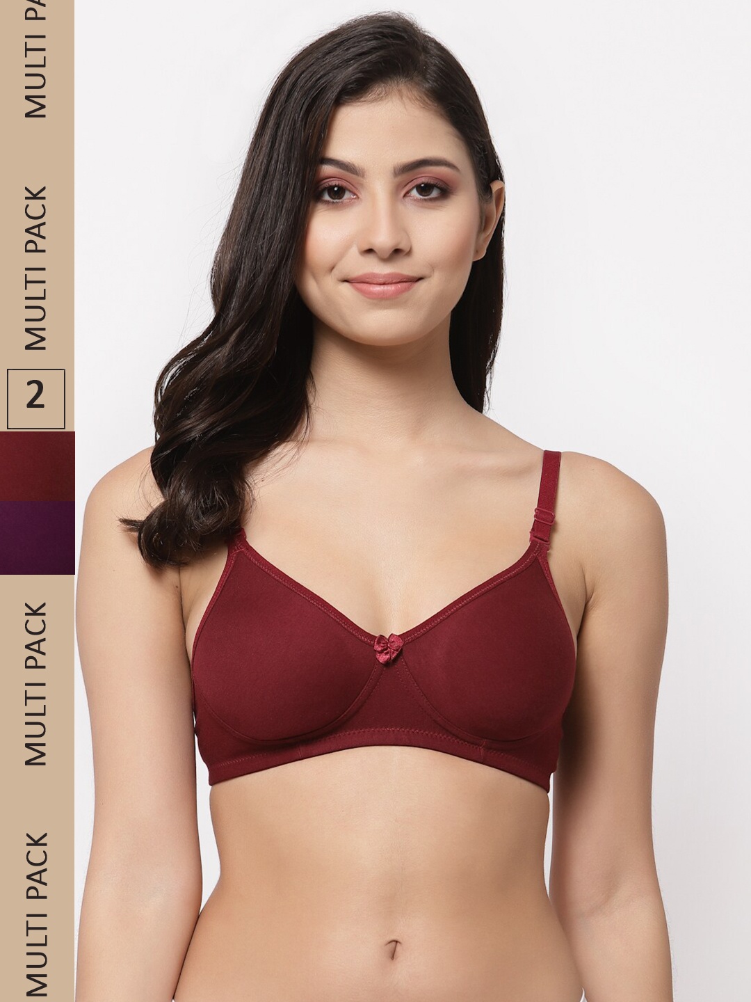 

Docare Pack Of 2 Lightly Padded Seamless Super Support Cotton Tshirt Bra, Maroon