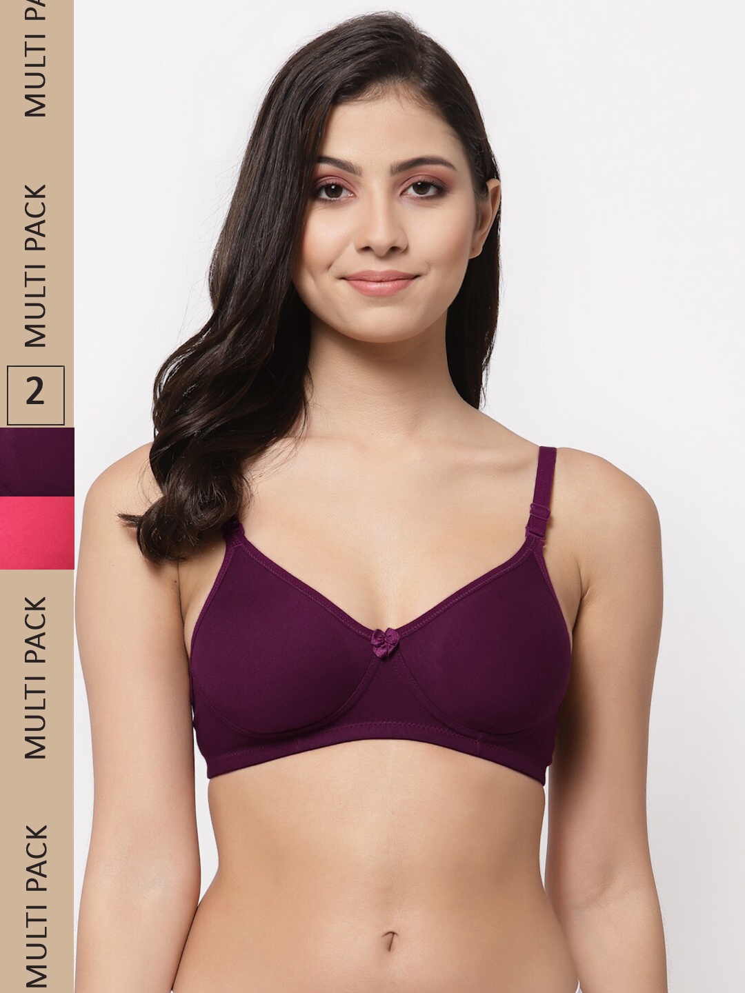 

Docare Pack Of 2 Lightly Padded Seamless Super Support Cotton Tshirt Bra, Purple