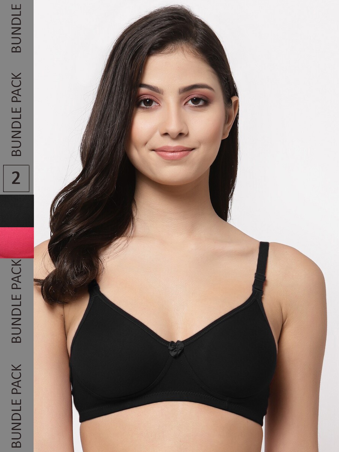 

Docare Pack Of 2 Lightly Padded Seamless Super Support Cotton Tshirt Bra, Black