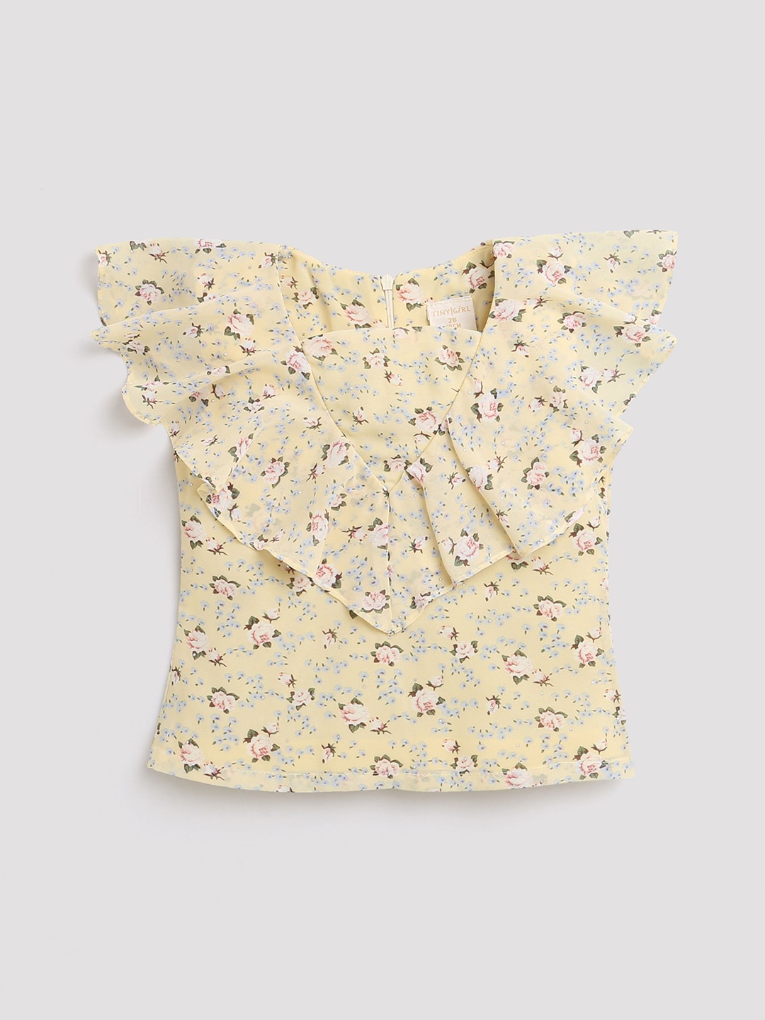 

Tiny Girl Square Neck Ruffles Floral Print Top, Yellow