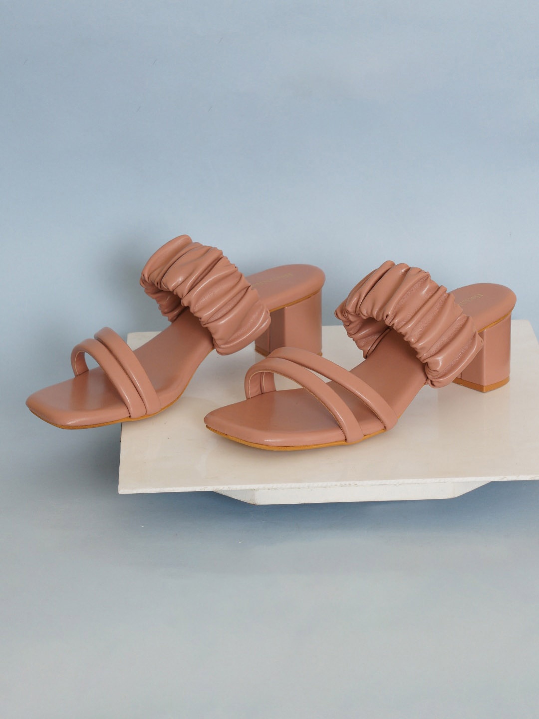 

HEELSNFEELS Textured Open Toe Block heels, Peach