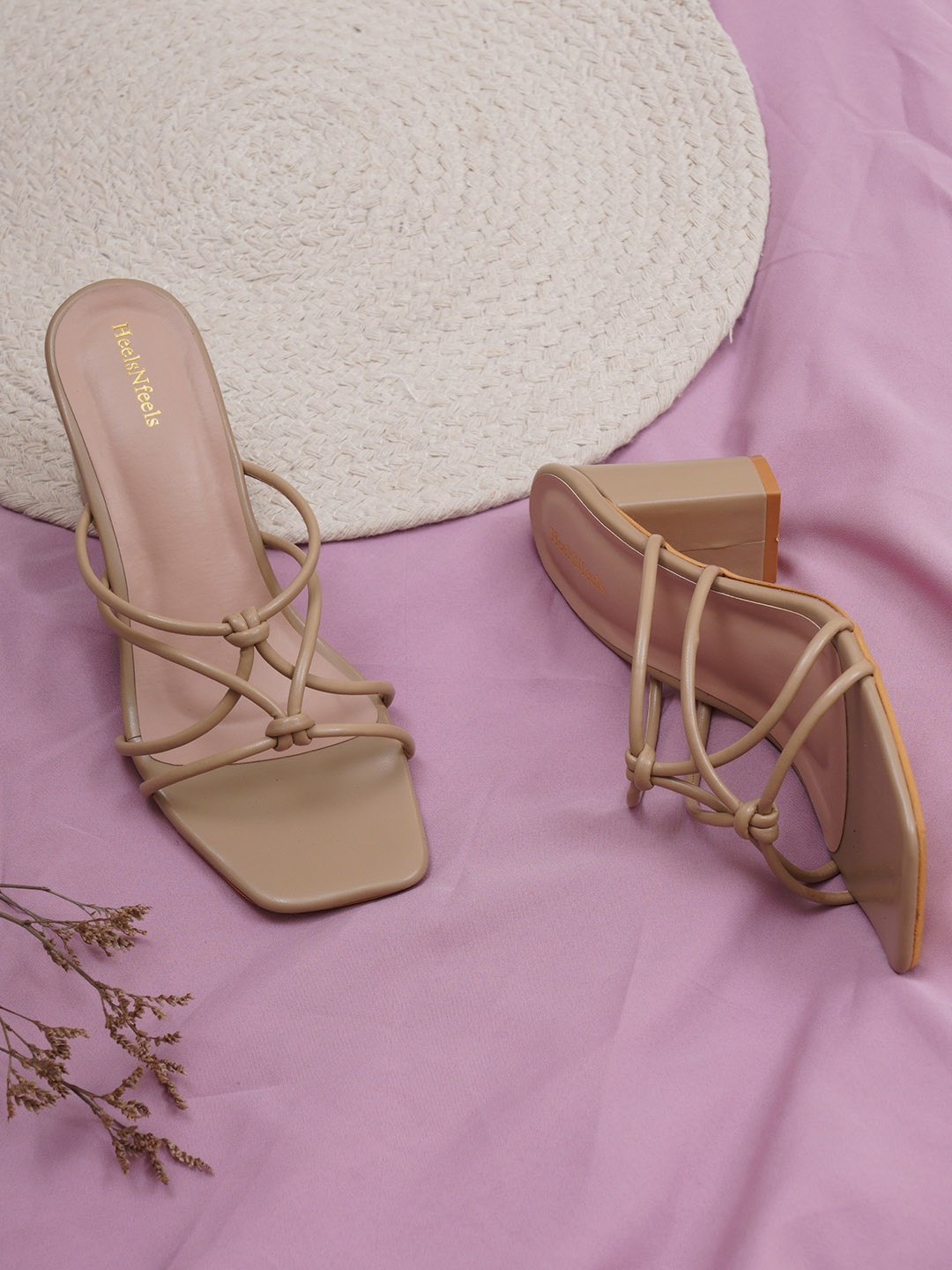 

HEELSNFEELS Open Toe Block Heels, Beige