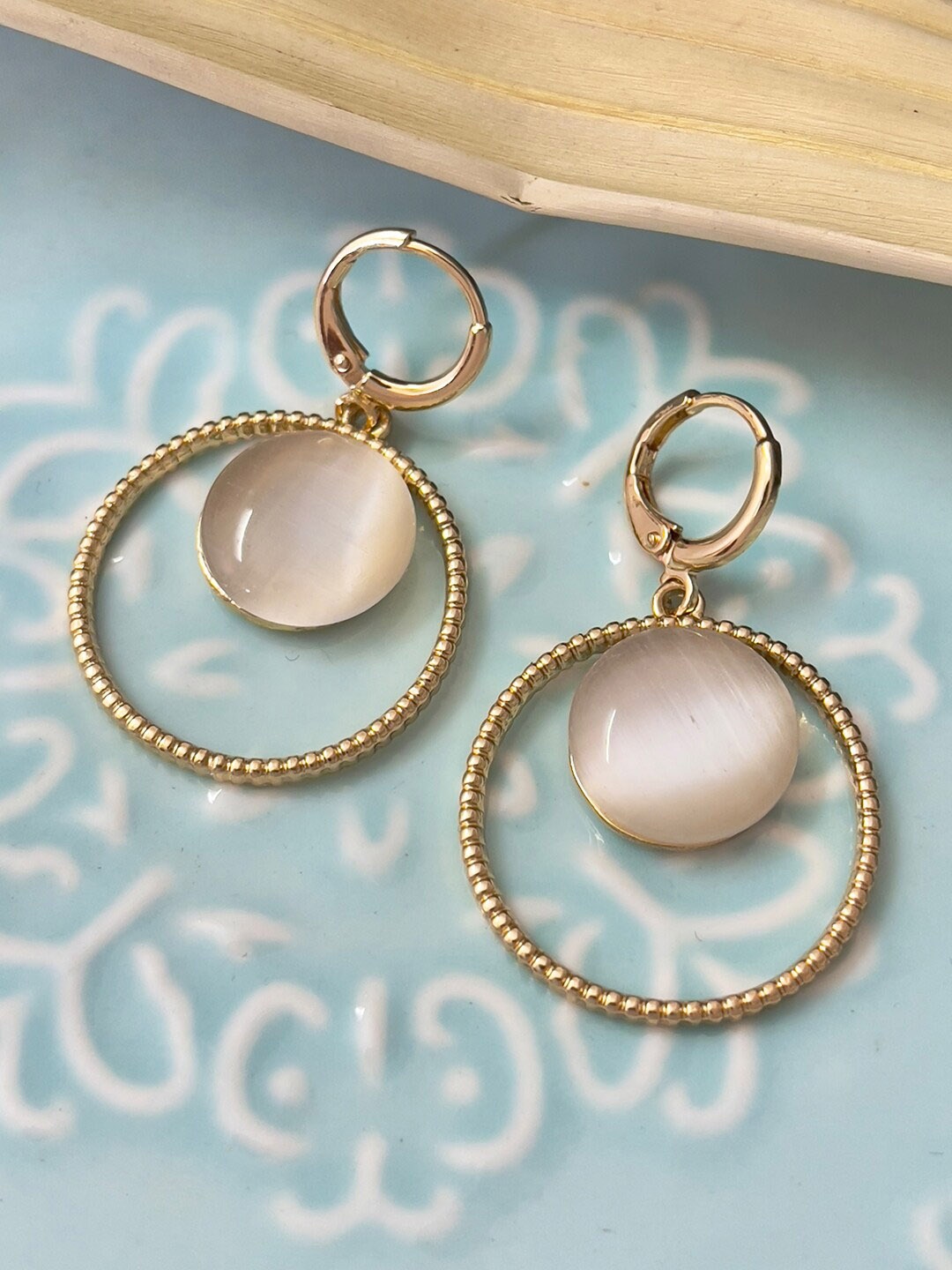 

Ayesha Rose Gold-Plated Moonstone Circular Drop Earrings
