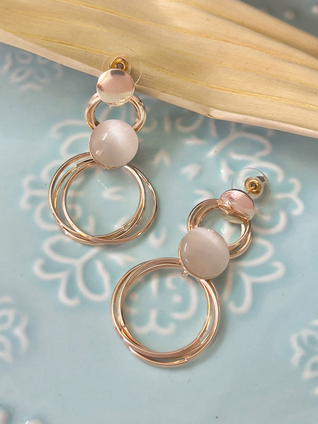 

Ayesha Rose Gold-Plated Moonstone Circular Drop Earrings