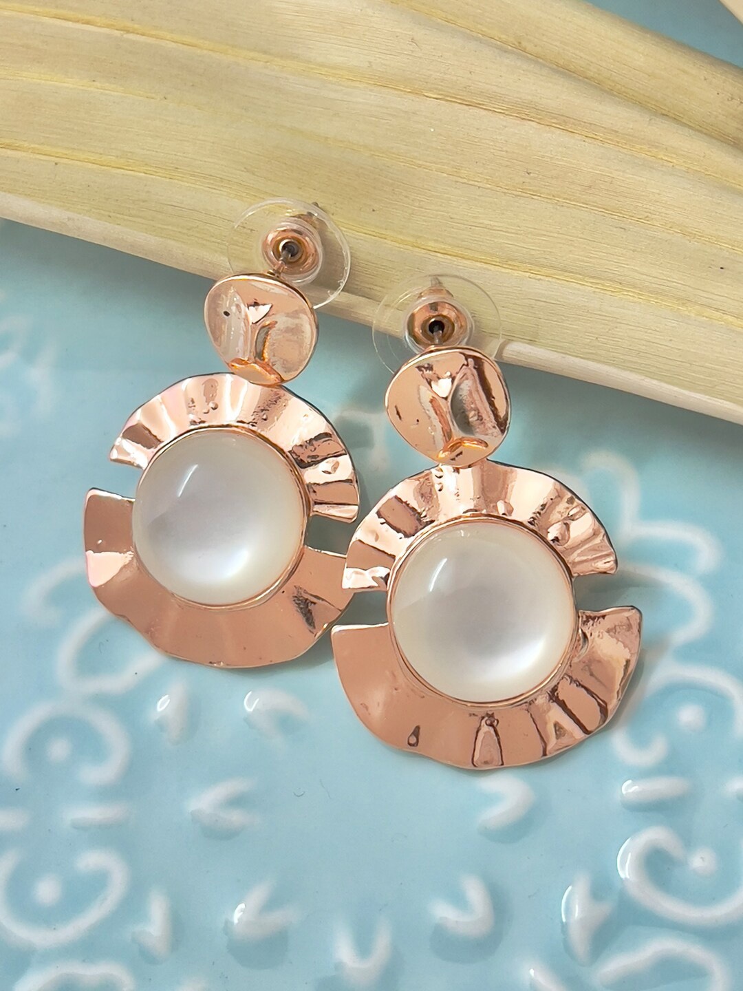 

Ayesha Rose Gold-Plated Contemporary Moonstone Circular Drop Earrings, White