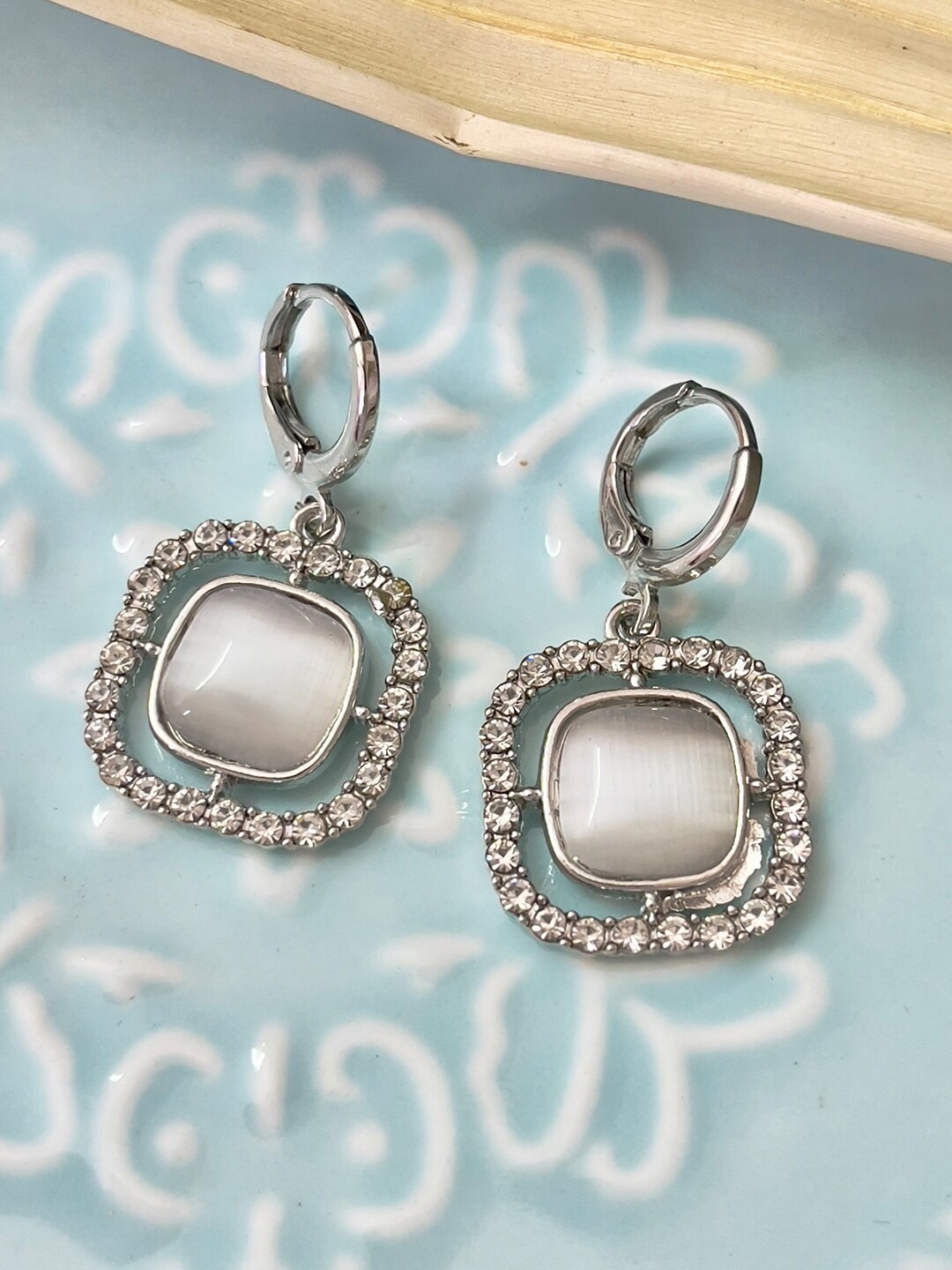 

Ayesha Moonstone Square Drop Earrings, Grey