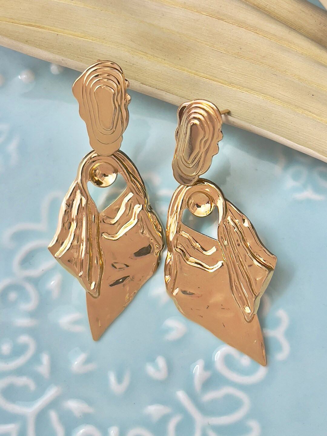 

Ayesha Gold-Plated Oversized Textured Leaf Drop Earrings