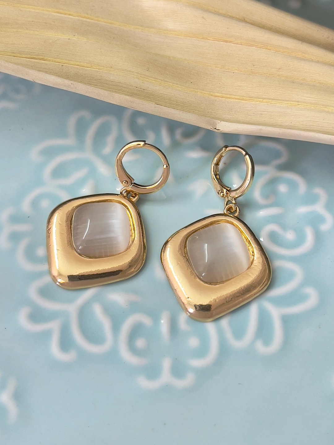 

Ayesha Gold-Plated Square Moonstone Square Drop Earrings, Peach