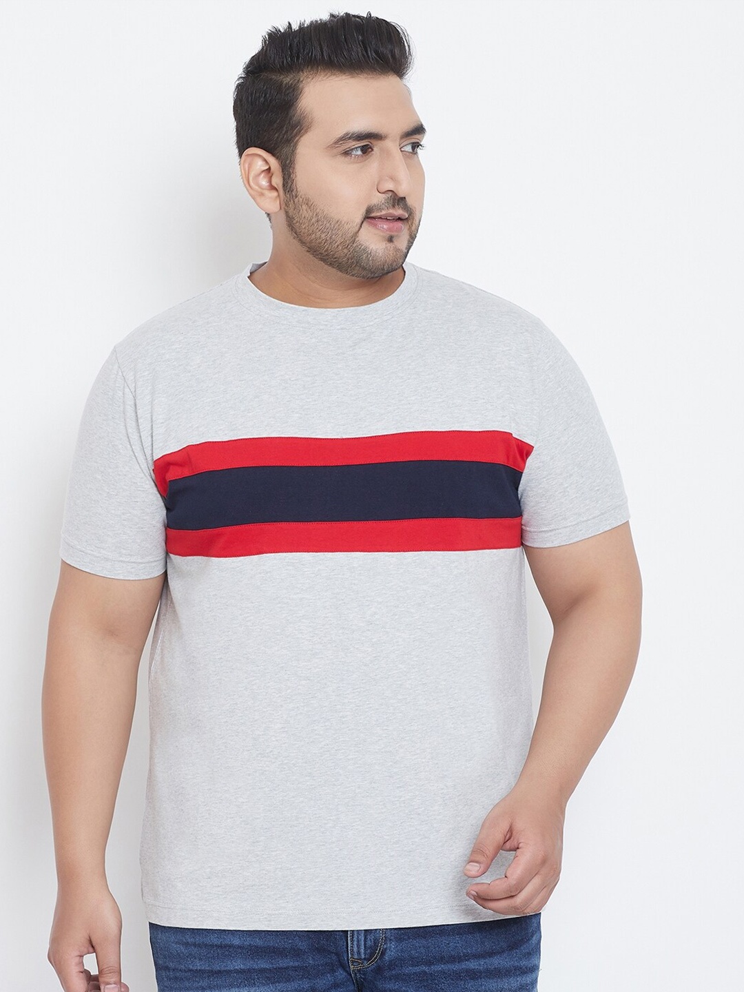 

bigbanana Plus Size Striped Bio Finish T-shirt, Grey