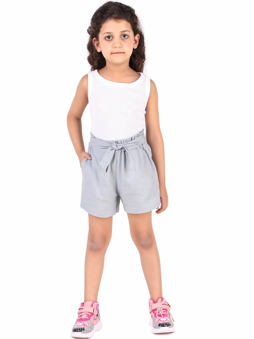 

Miyo Girls Mid-Rise Above Knee Cotton Chino Shorts, Grey