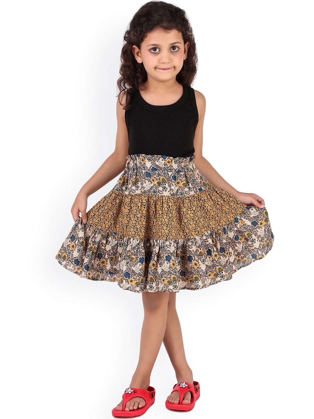 

Miyo Girls Floral Printed Pure Cotton A-Line Skirt, Mustard