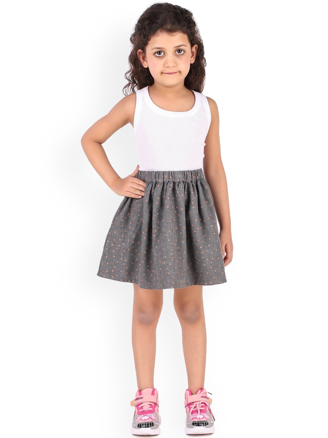 

Miyo Girls Polka Dots Printed Pure Cotton A-Line Skirt, Grey