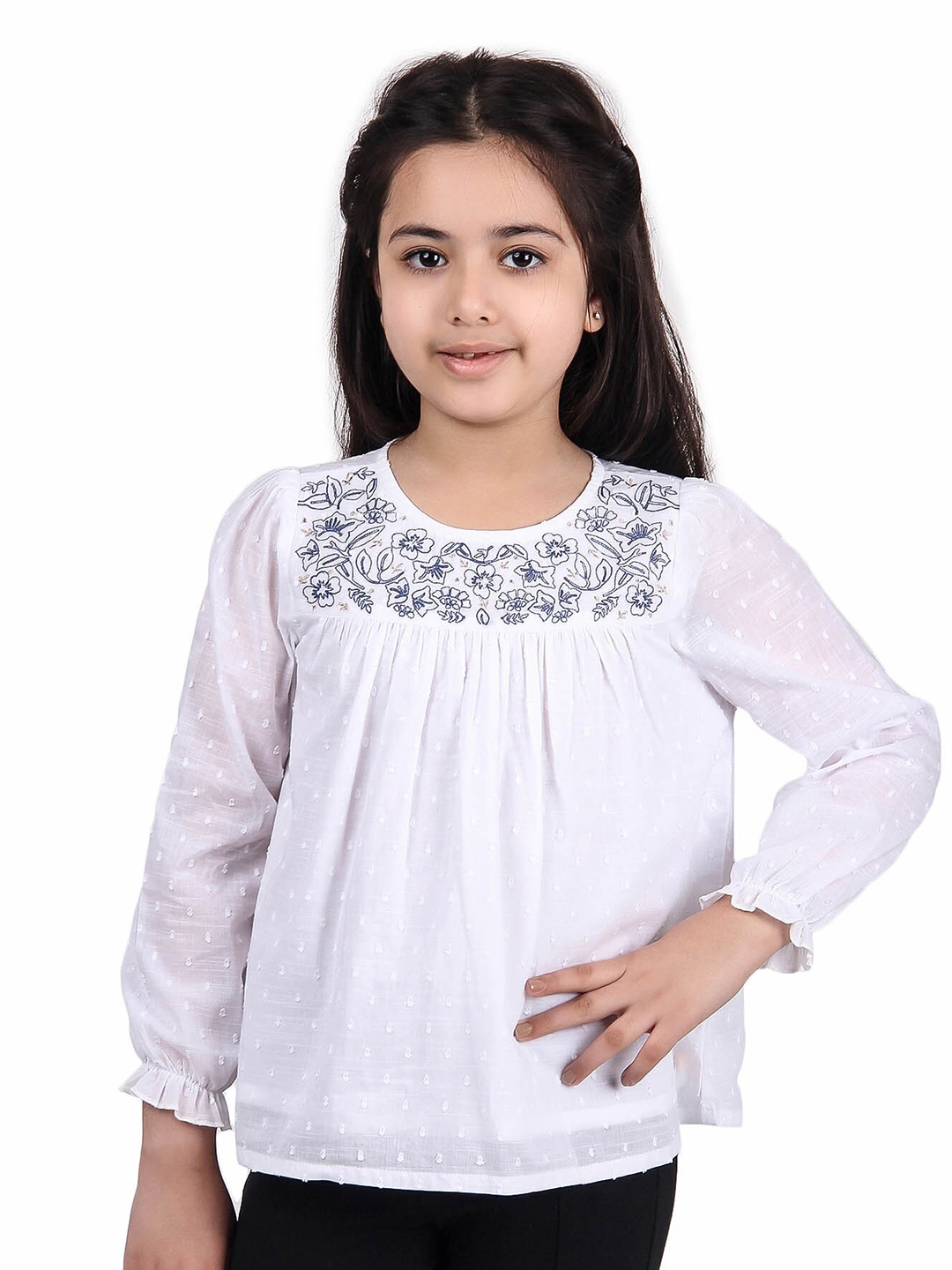 

Miyo Self Design Embroidered Cotton Top, White