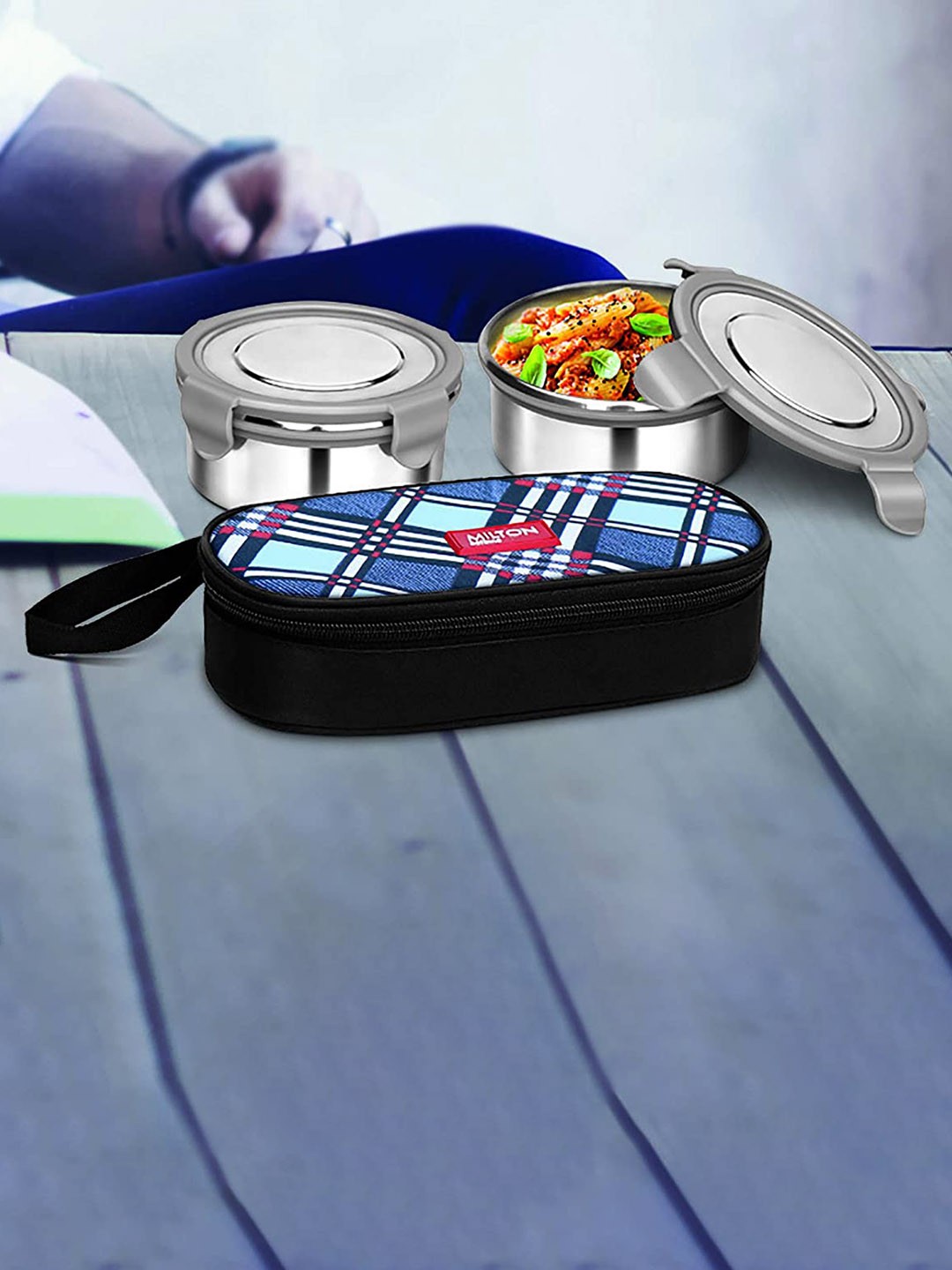 

Milton Fresh Meal Click 2 Pcs Blue Black Stainless Steel Lunch Box 320 ml Each