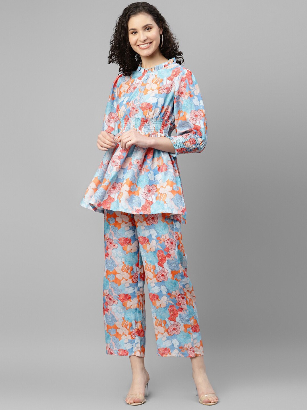 

DEEBACO Floral Printed Pure Cotton Co-Ord Set, Blue
