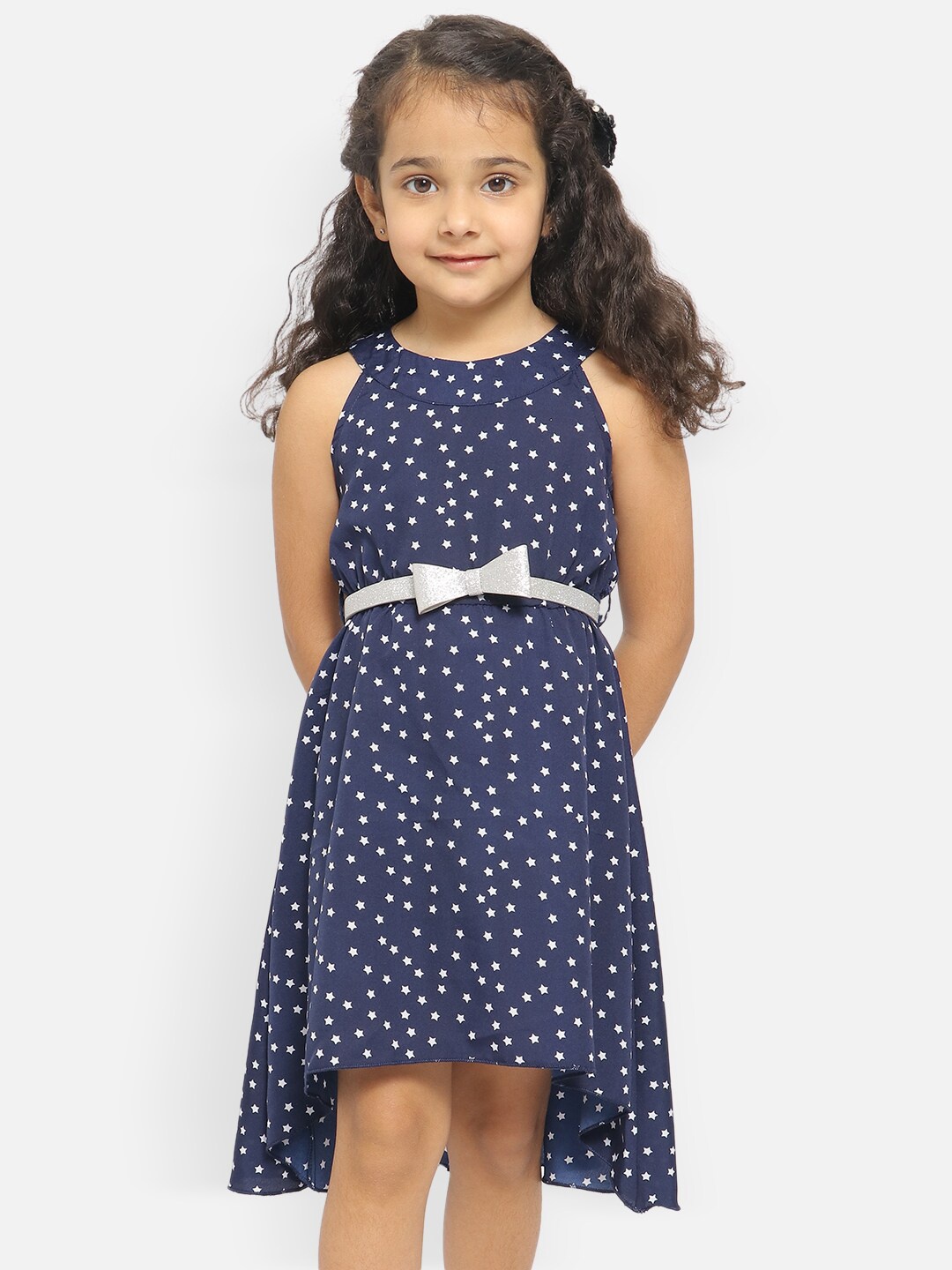 

Nauti Nati Girls Conversational Printed Halter Neck Crepe Dress, Navy blue