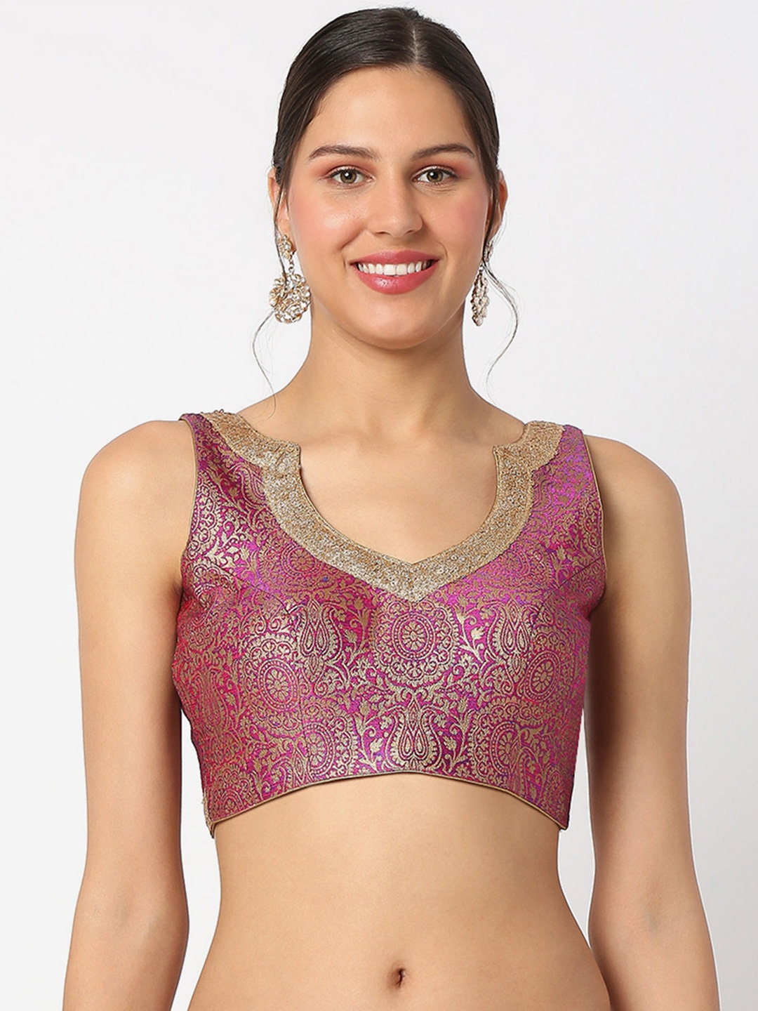 

SALWAR STUDIO Embroidered Readymade Saree Blouse, Pink