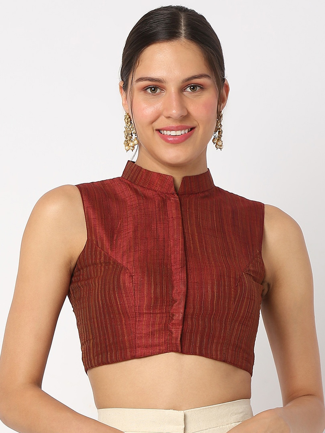 

SALWAR STUDIO Woven Design Silk Readymade Saree Blouse, Maroon