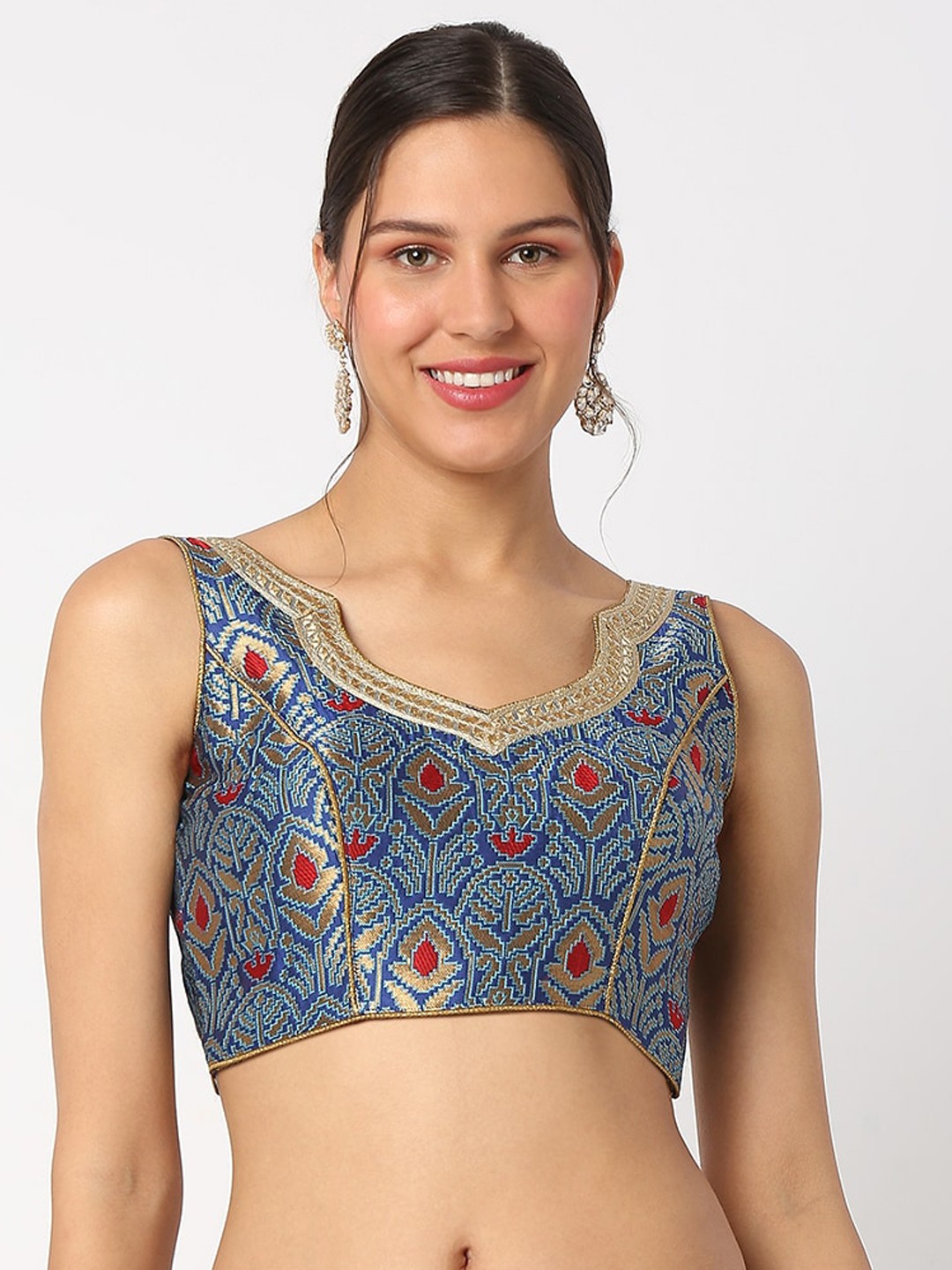 

SALWAR STUDIO Woven Design Readymade Saree Blouse, Blue