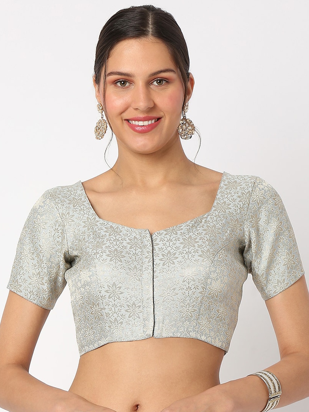 

SALWAR STUDIO Woven Design Readymade Saree Blouse, Silver