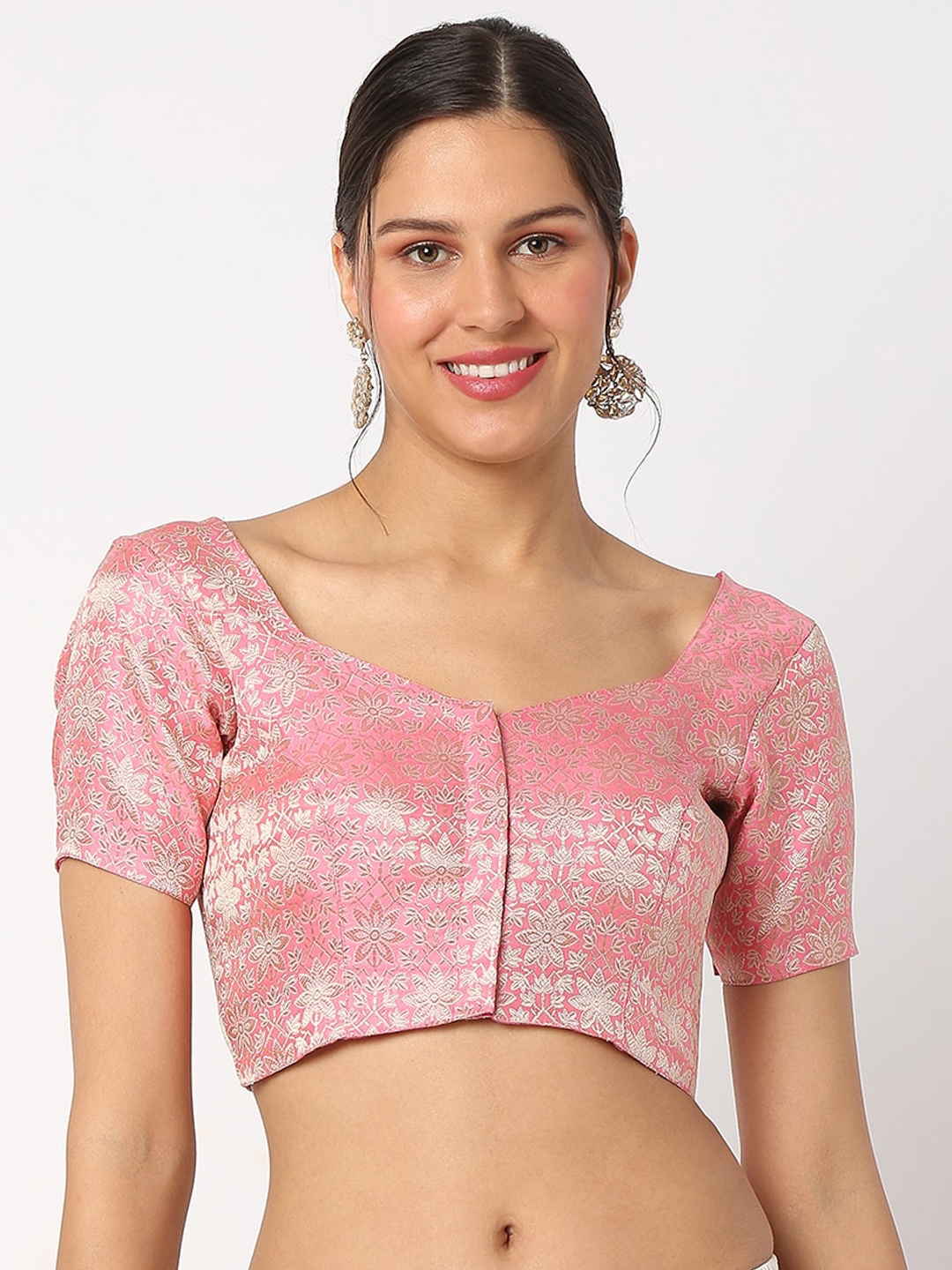 

SALWAR STUDIO Woven Design Readymade Saree Blouse, Pink