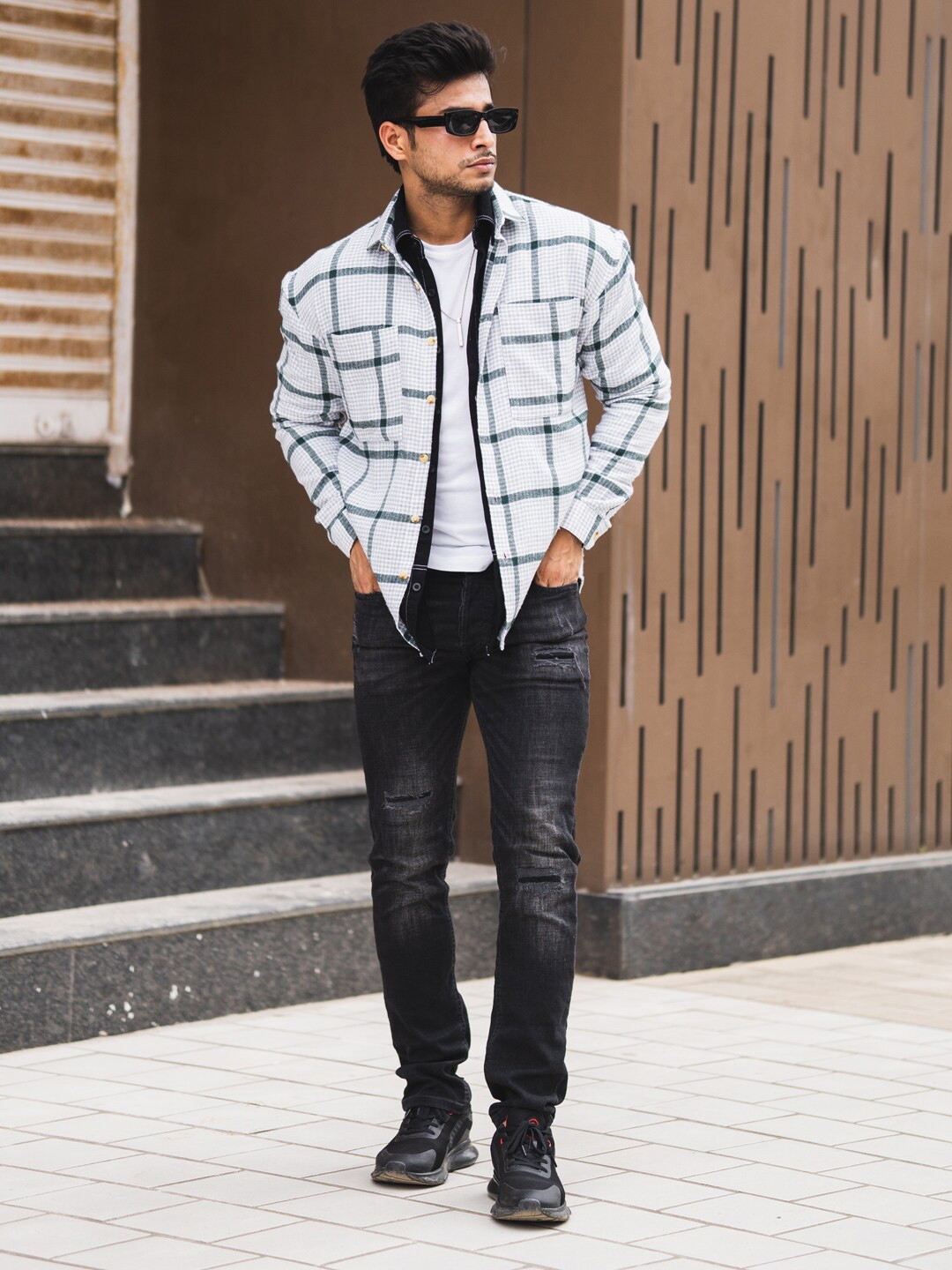 

Powerlook Boxy Windowpane Checks Checked Casual Shirt, White
