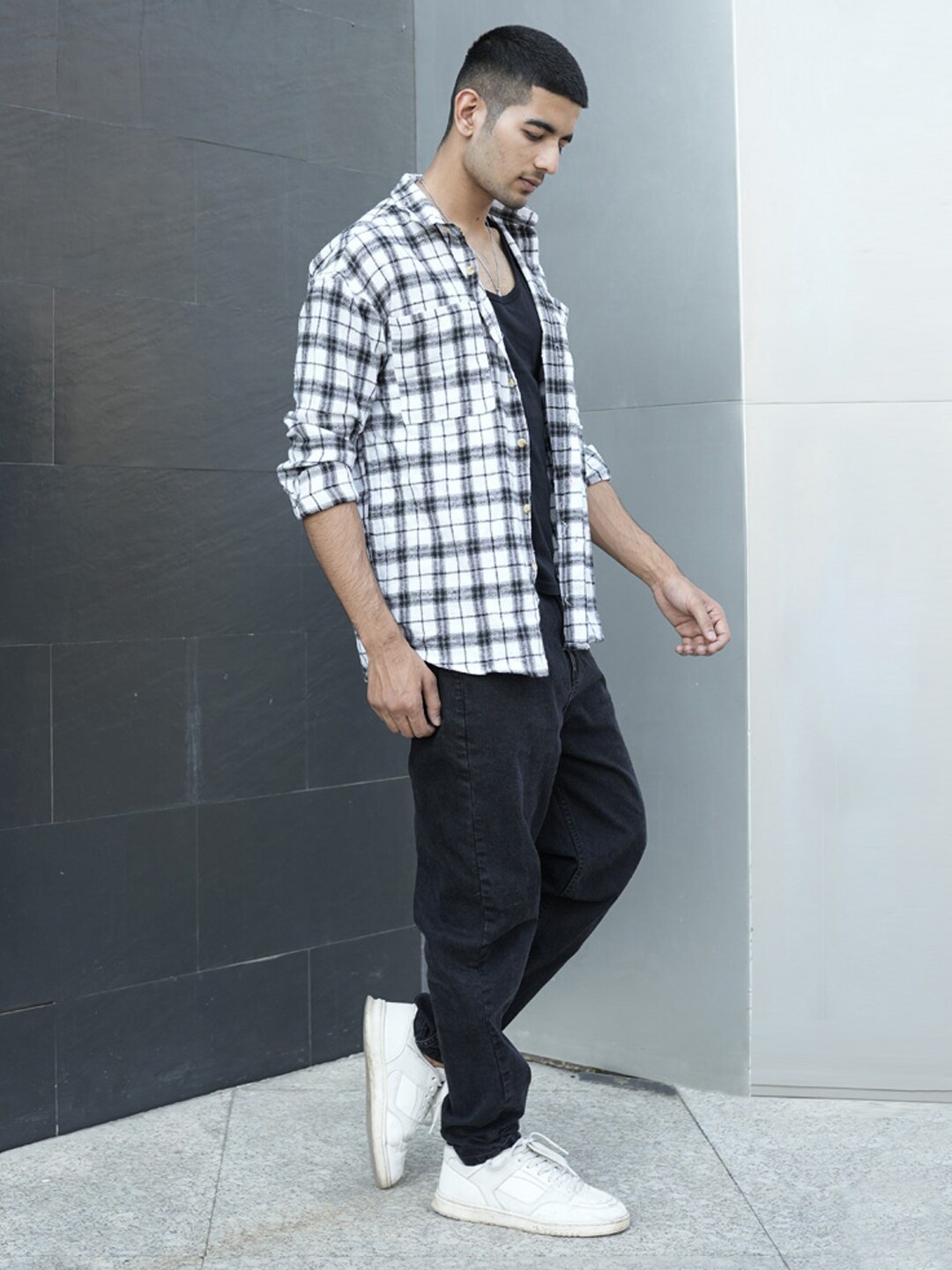 

Powerlook Boxy Tartan Checked Casual Shirt, White