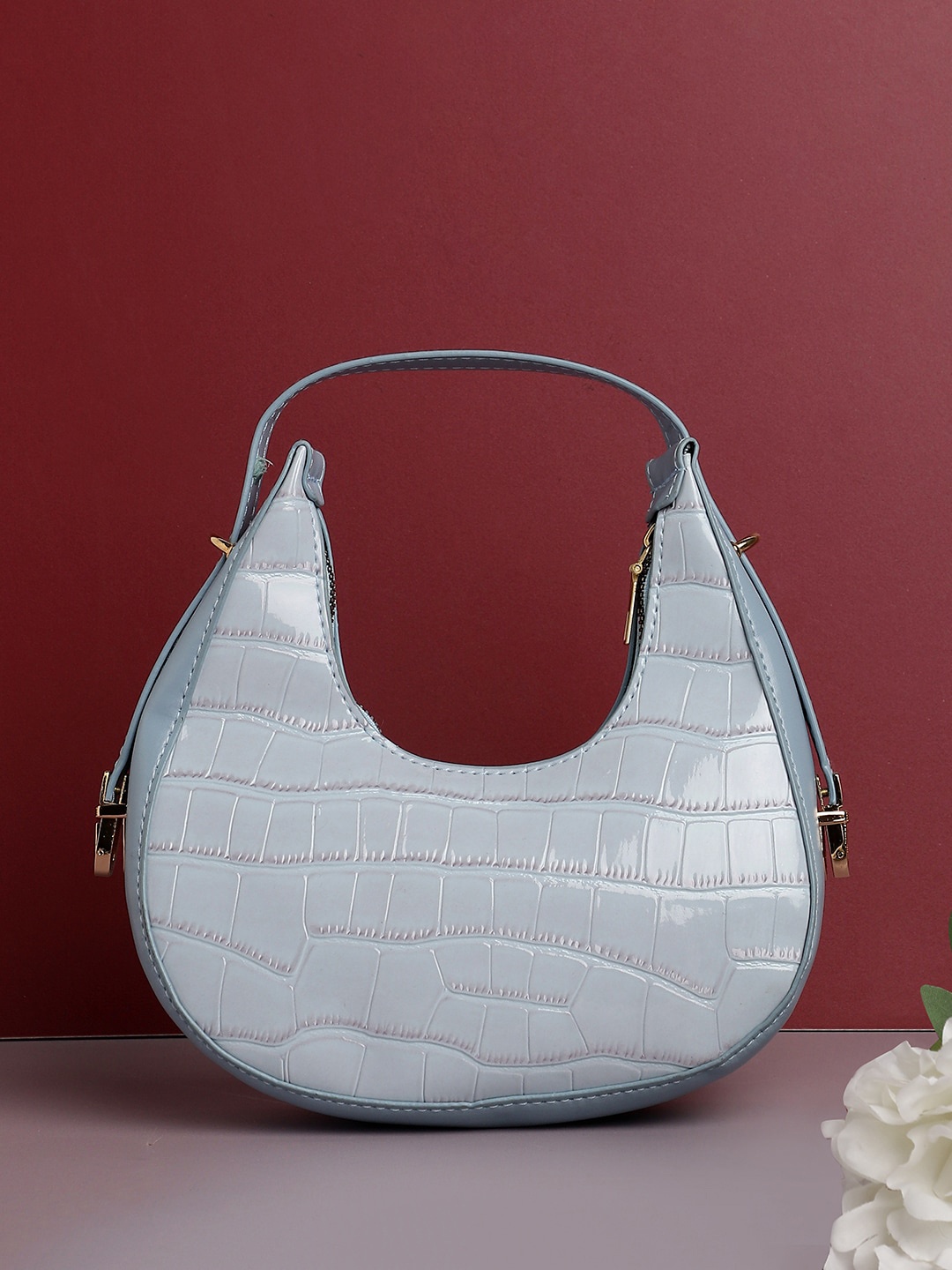 

HAUTE SAUCE by Campus Sutra Textured Half Moon Handheld Bag, Blue