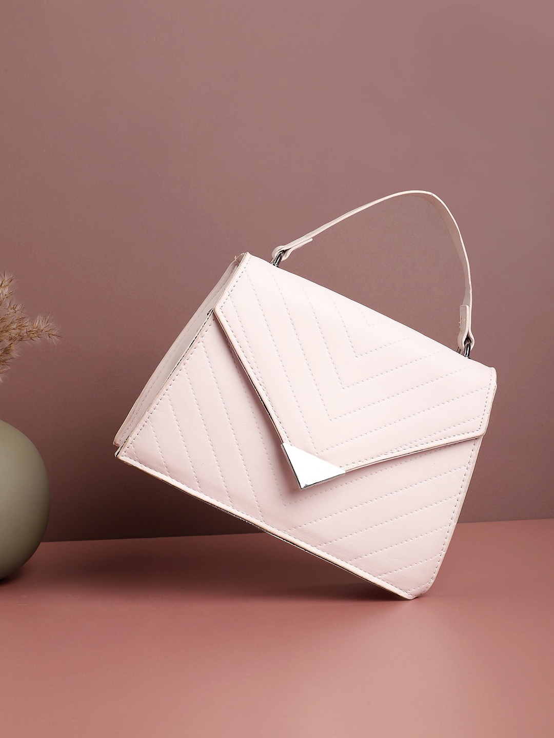 

HAUTE SAUCE by Campus Sutra Textured Quilted Structured Handheld Bag, Pink