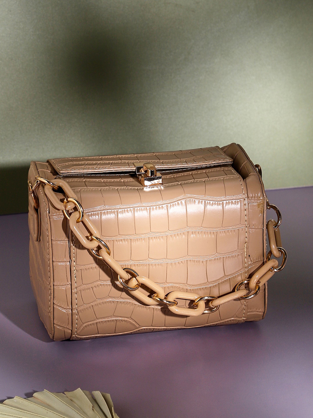 

HAUTE SAUCE by Campus Sutra Textured Small Structured Handheld Bag, Beige