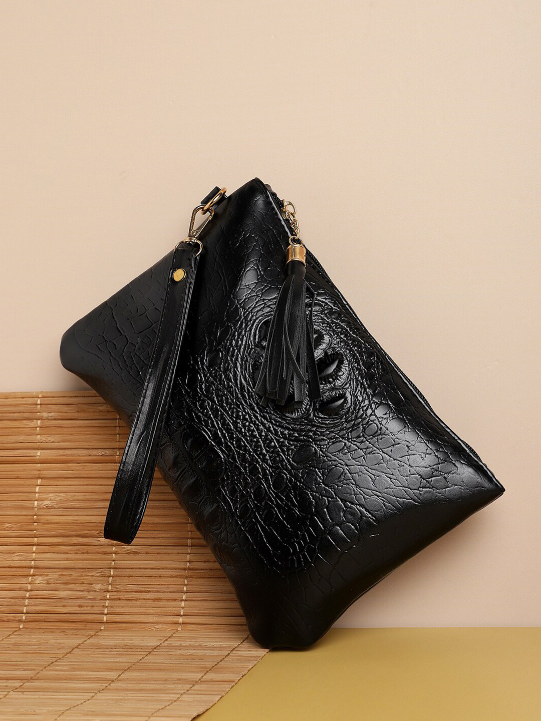 

HAUTE SAUCE by Campus Sutra Textured Vegan Leather Purse Clutch, Black