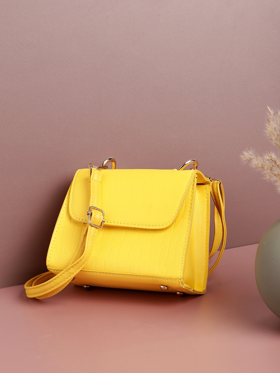 

HAUTE SAUCE by Campus Sutra Textured Structured Handheld Bag, Yellow