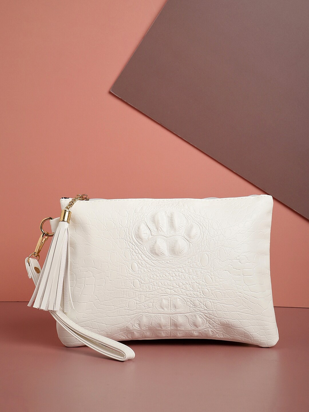 

HAUTE SAUCE by Campus Sutra Textured Vegan Leather Purse Clutch, White