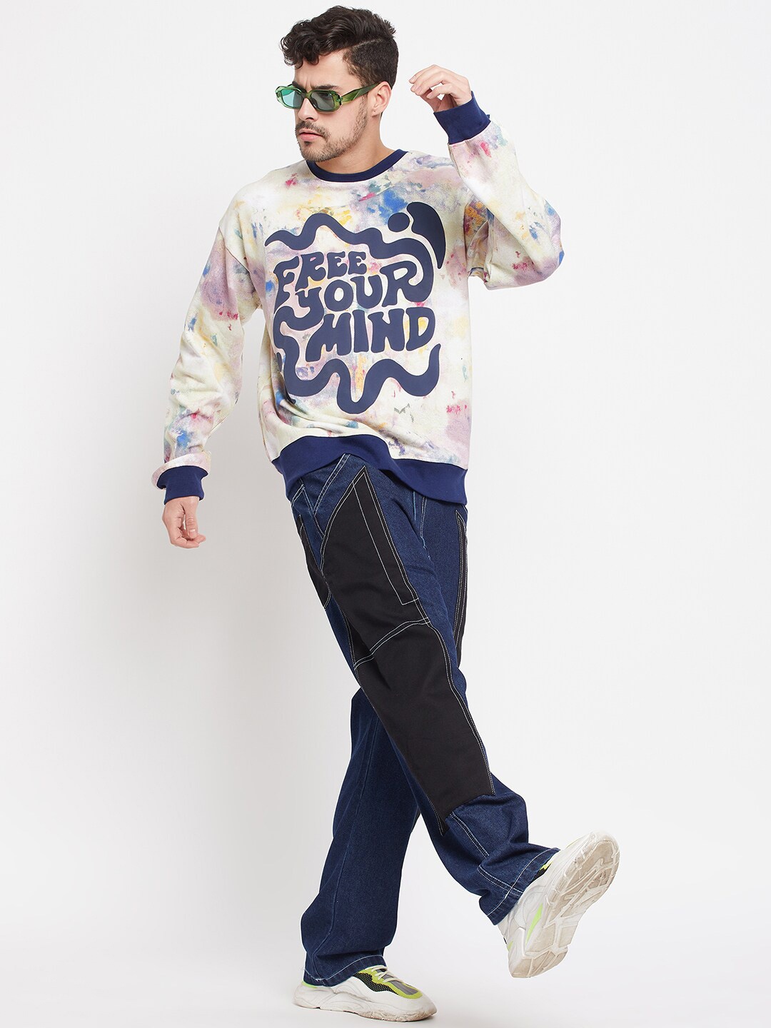 

FUGAZEE Typography Printed Pullover Pure Cotton Sweatshirt, Navy blue