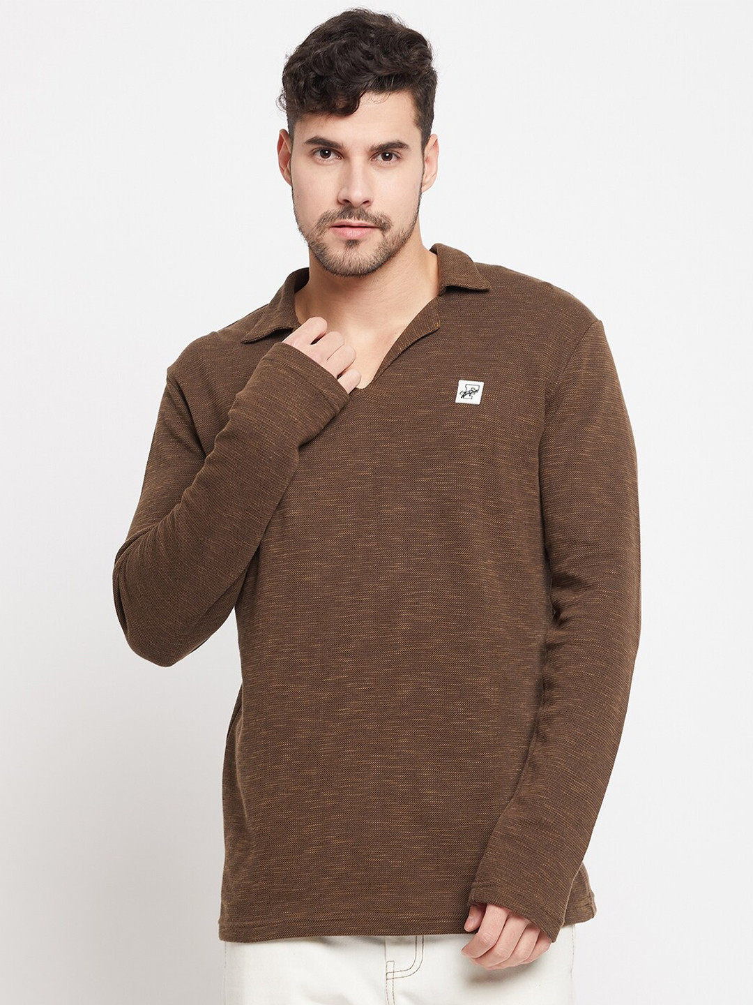 

FUGAZEE Shirt Collar Straight Pullover Sweatshirt, Brown