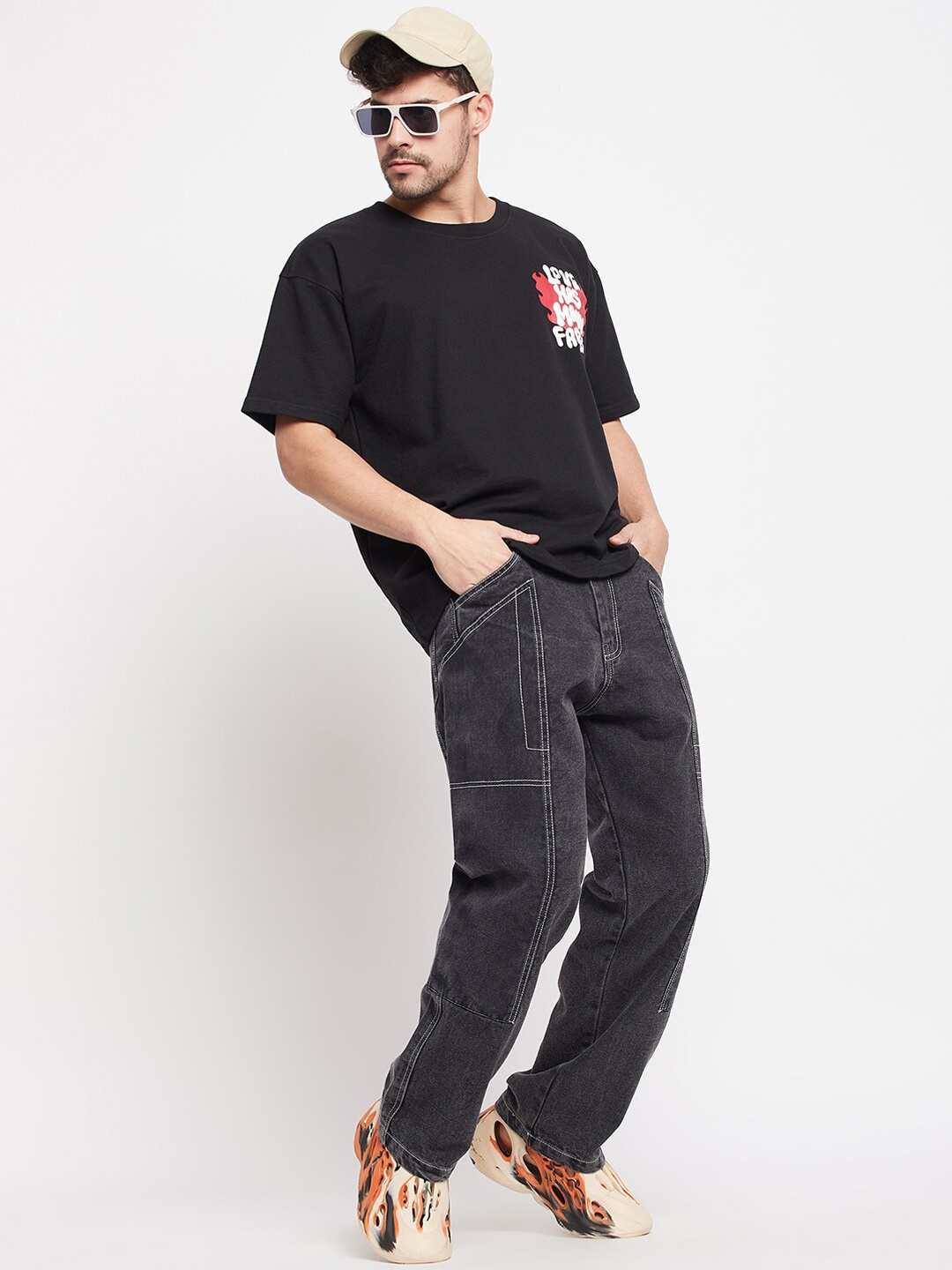

FUGAZEE Men Loose Relaxed Fit Pure Cotton Jeans, Black