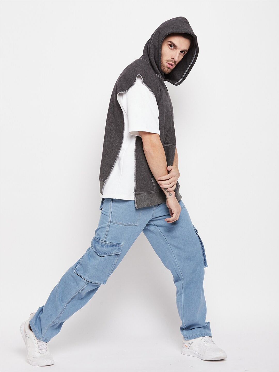 

FUGAZEE Side Slit Hooded Pure Cotton Sweatshirt, Charcoal