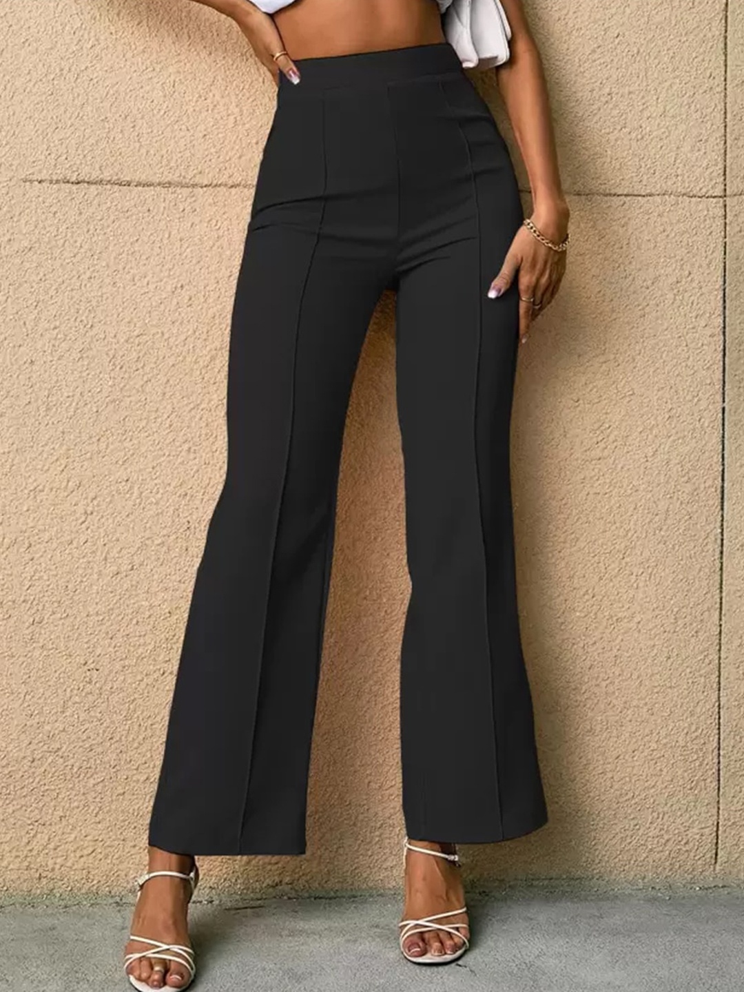 

Jinax Women Relaxed Straight Leg High-Rise Easy Wash Parallel Trousers, Black