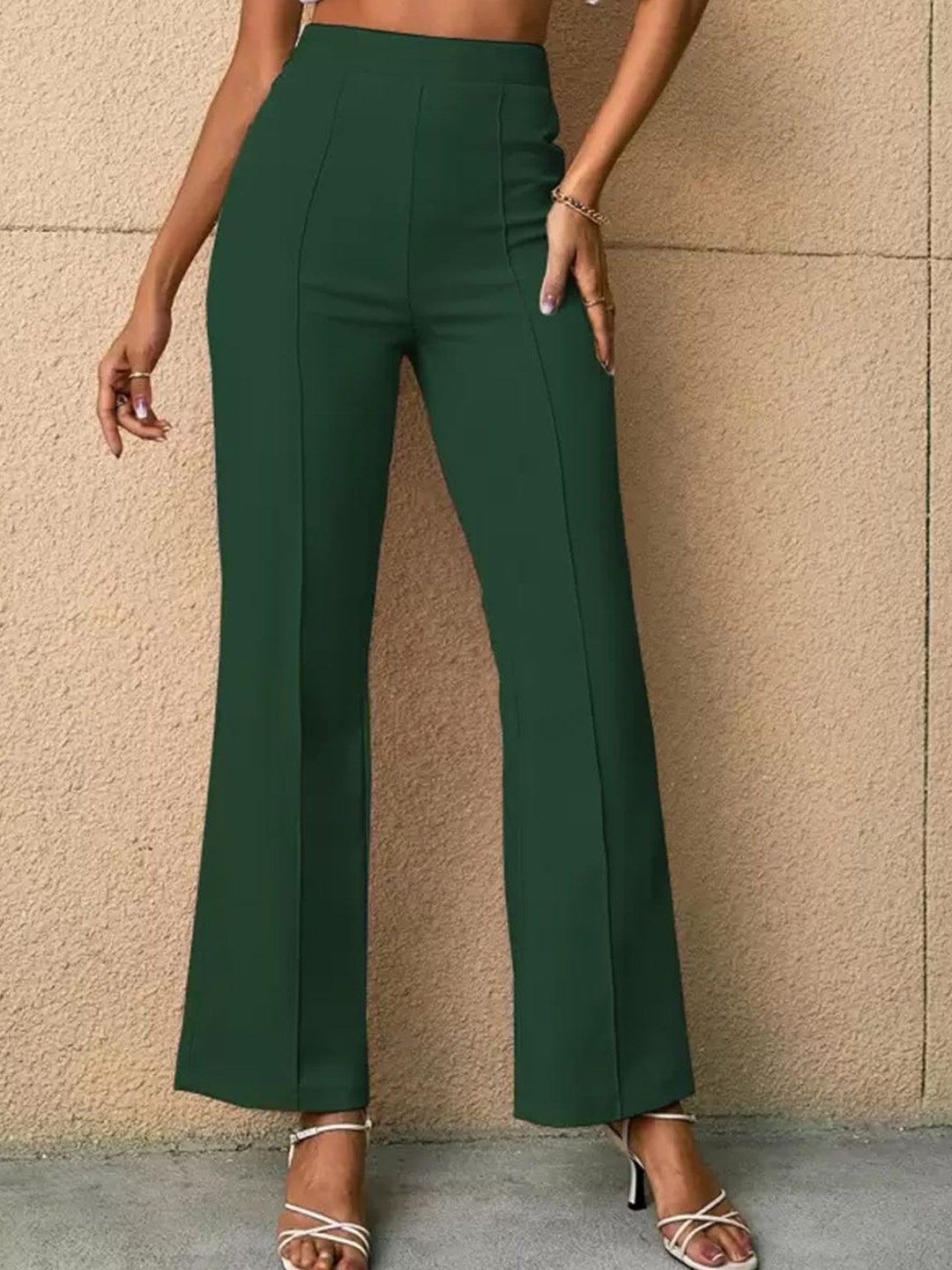 

Jinax Women Relaxed Straight Leg High-Rise Easy Wash Bootcut Trousers, Green